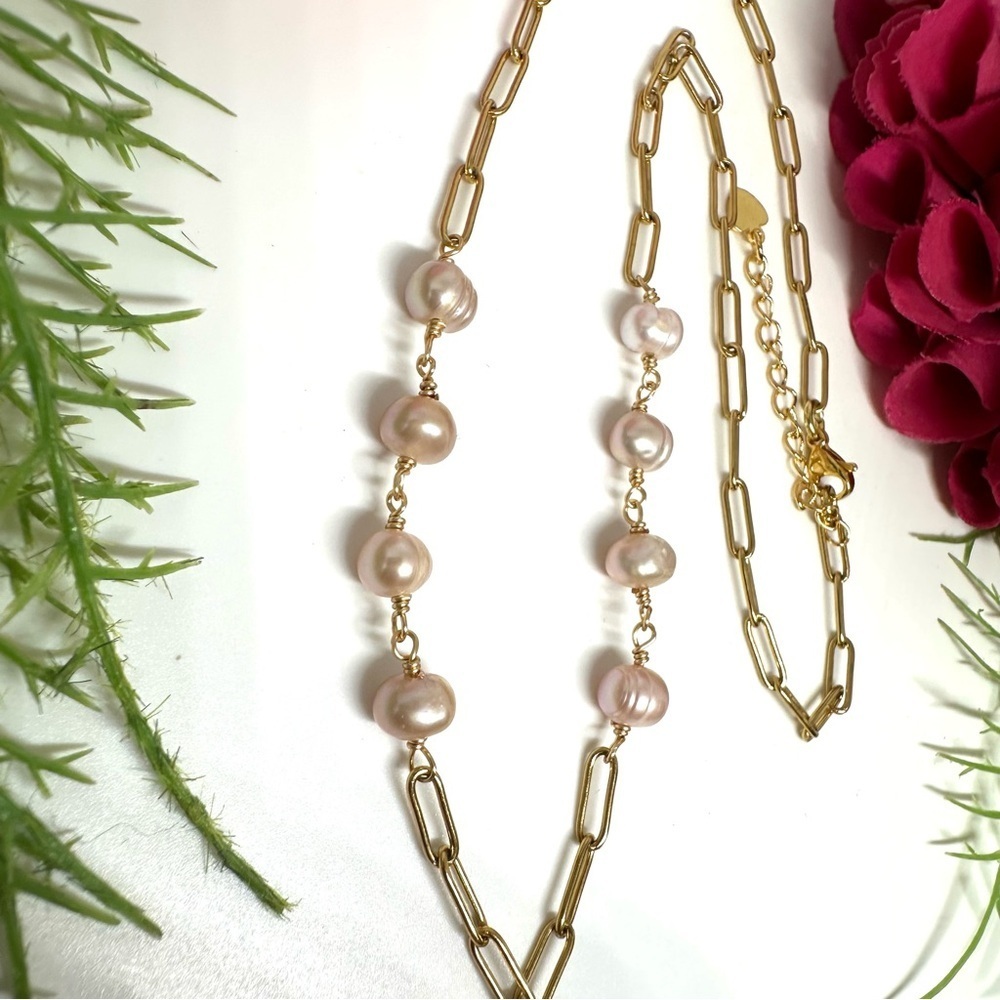 NEW⚜️Rose Quartz & Freshwater Pearl Hand Linked Necklace - Picture 6 of 9